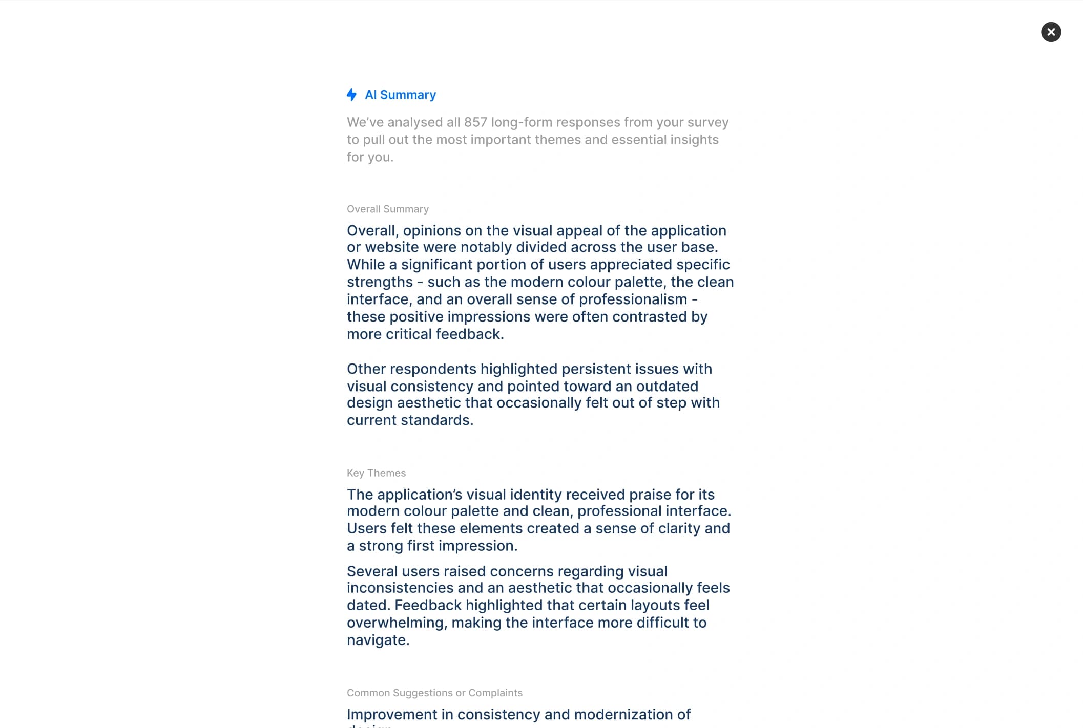Completed AI summary insights from user feedback