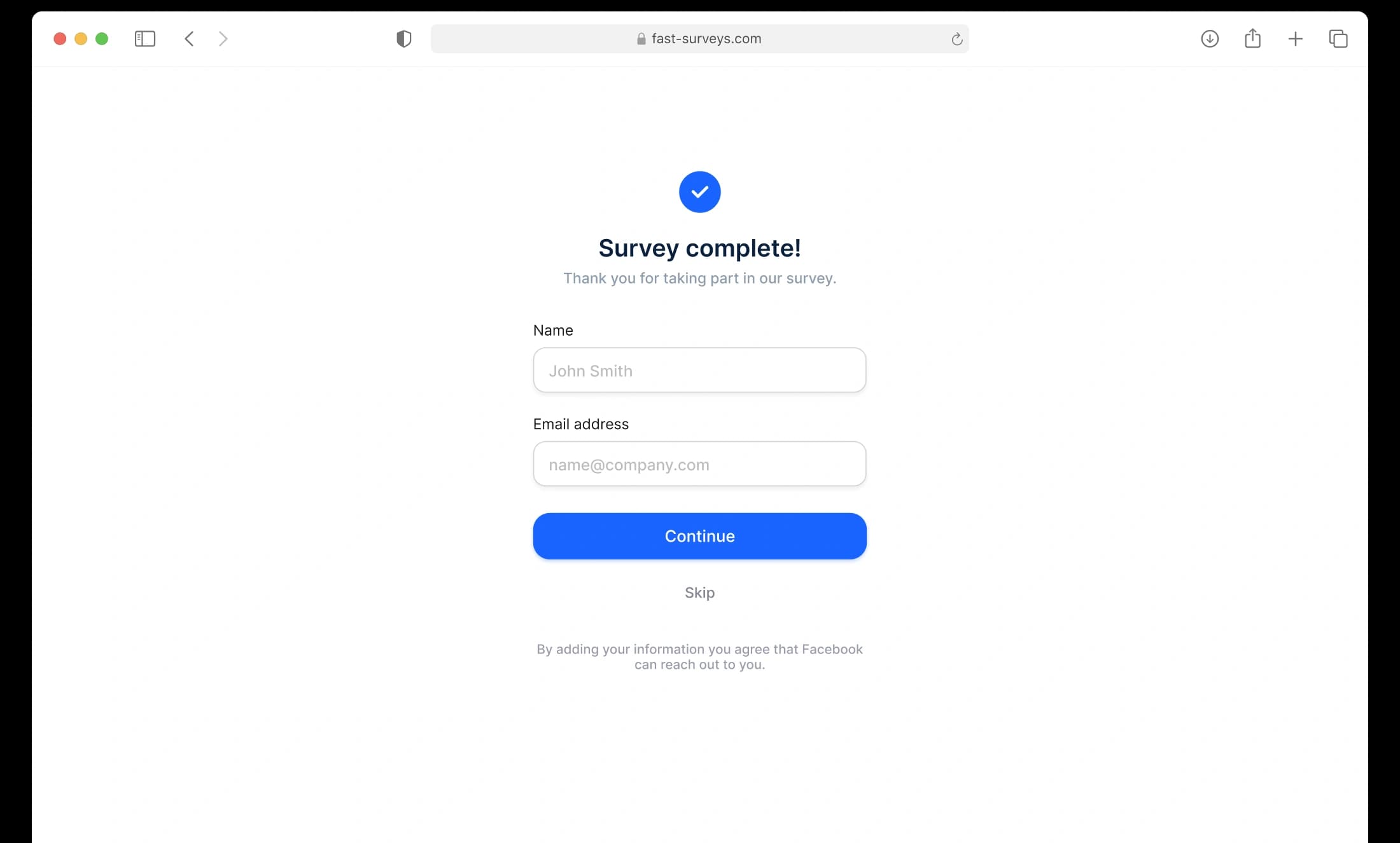 Low-friction lead capture form integrated at the end of a survey