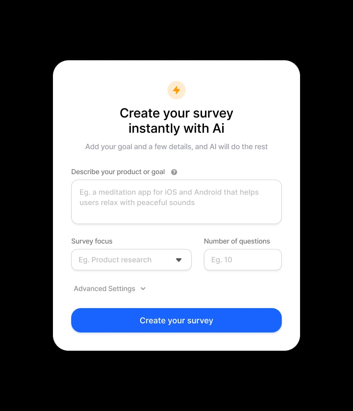 Generating a full survey structure instantly using AI prompts