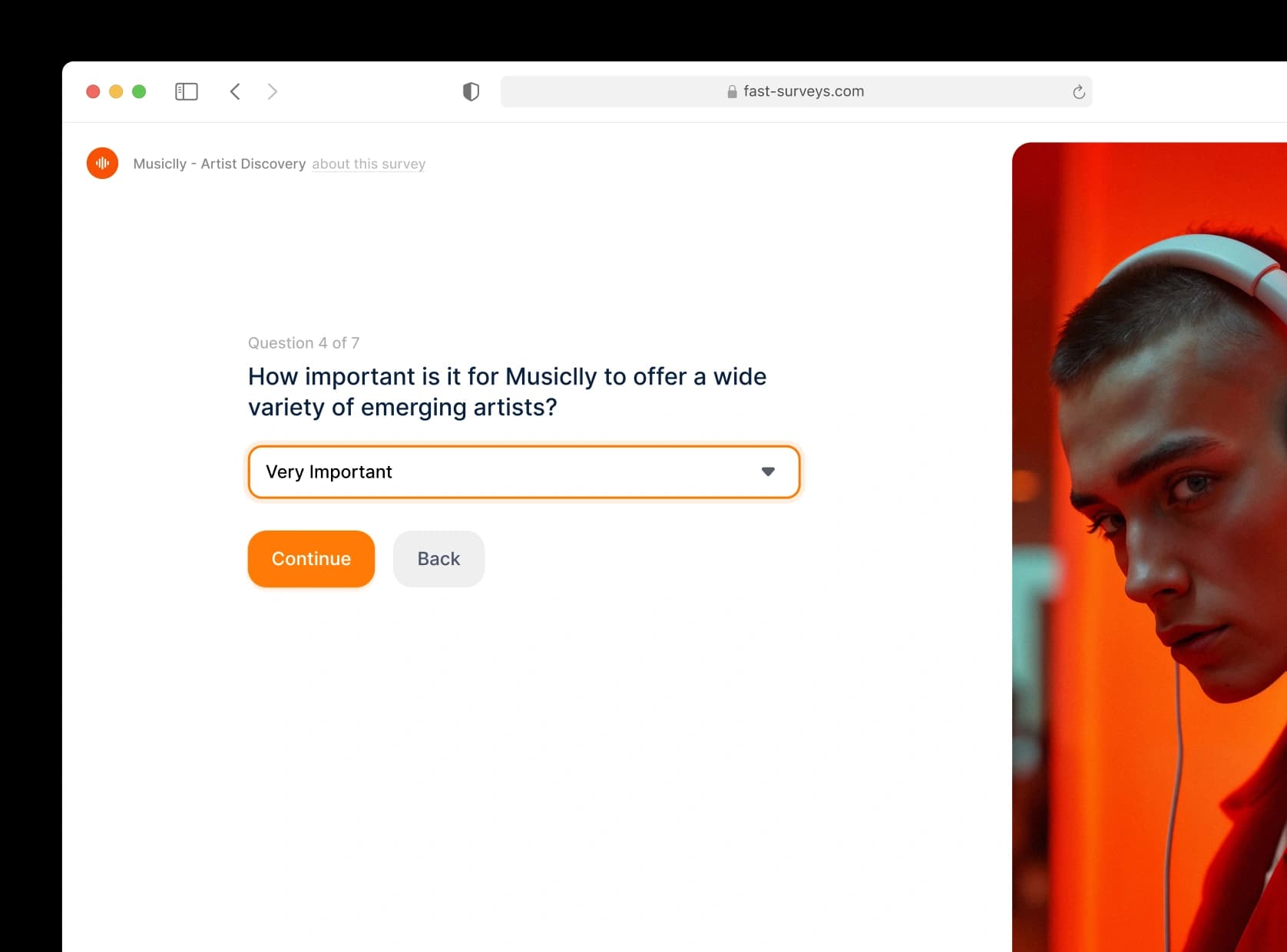 Preview of a dropdown menu survey question
